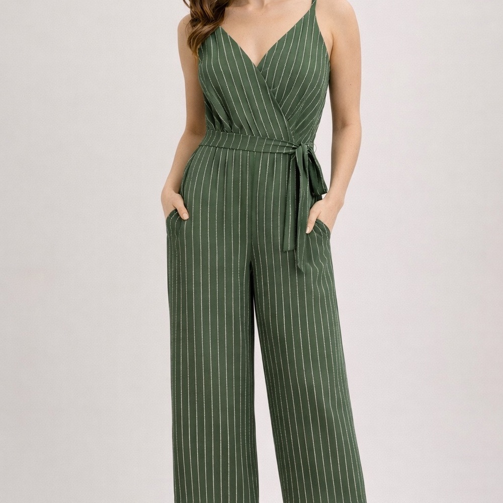 Kaileigh Olive Pinstripe Jumpsuit